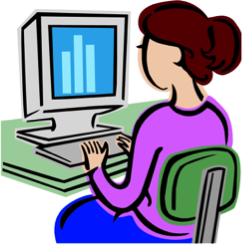 Clip art of a woman looking at a computer screen.