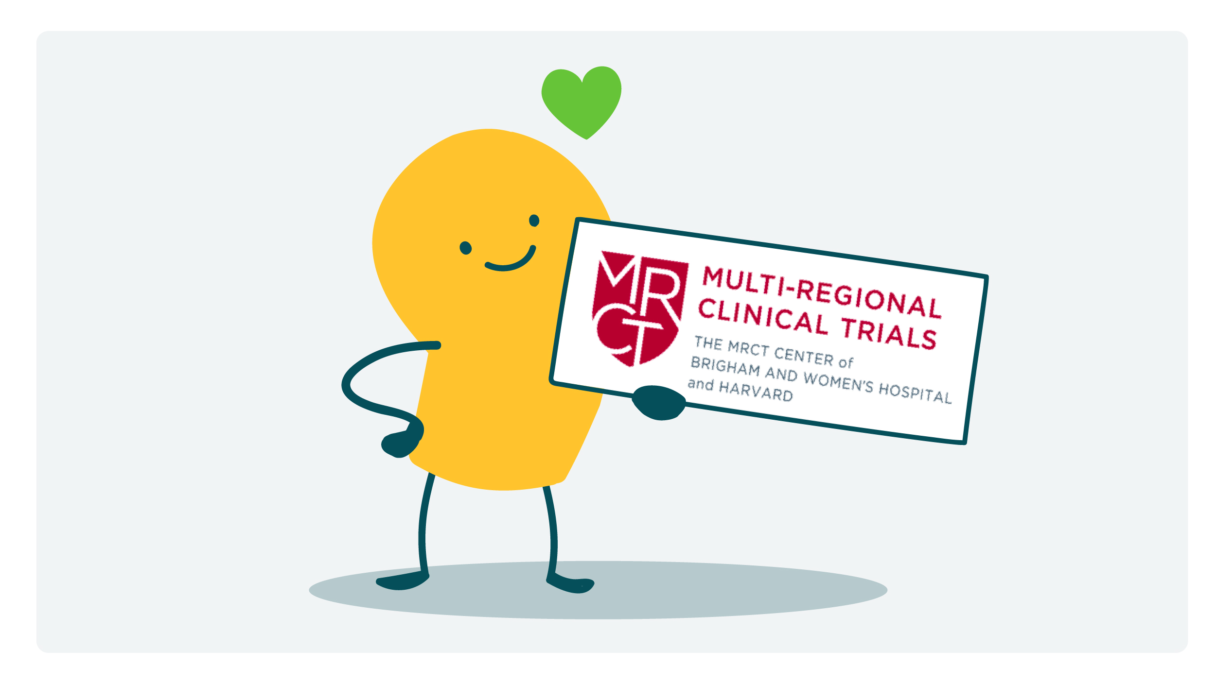 A doodle holds up a sign with the Multi-Regional Clinical Trials logo.