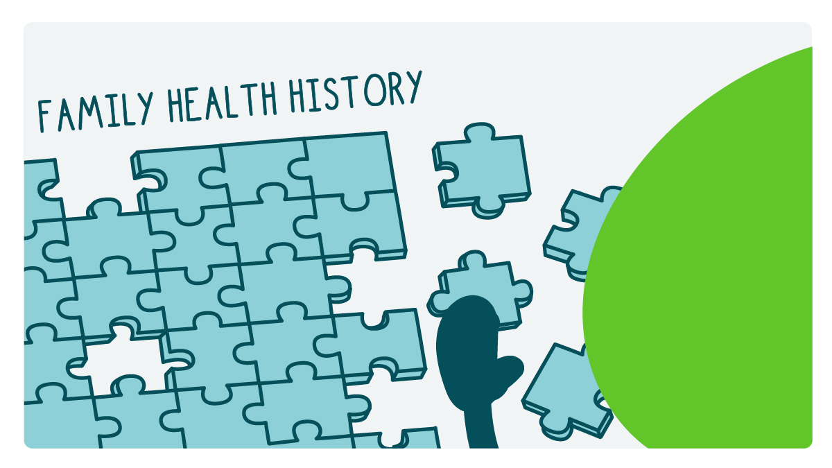 A doodle putting together a puzzle representing family health history.