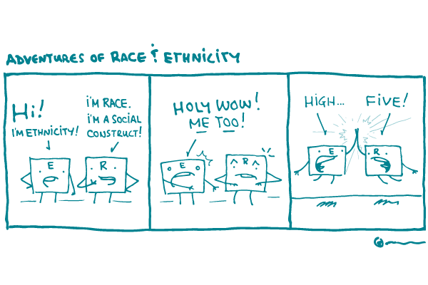 Race and ethnicity introduce themselves to each other, find they are both social constructs, and high-five.