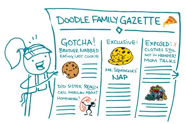 Illustration of "Doodle Family Gazette" with clip art