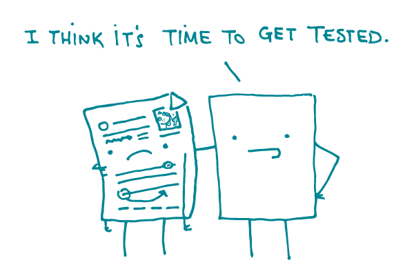 Illustration of one document telling another "I think it's time to get tested."