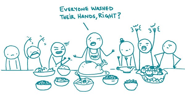 Illustration of stick figures who are about to feast