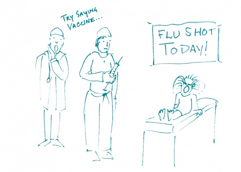Illustration of child receiving a flu shot.