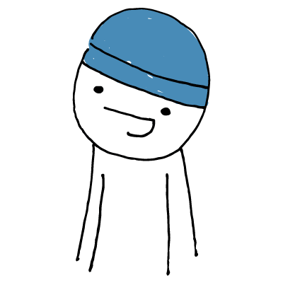 Illustration of a smiling doodle wearing a blue beanie. 