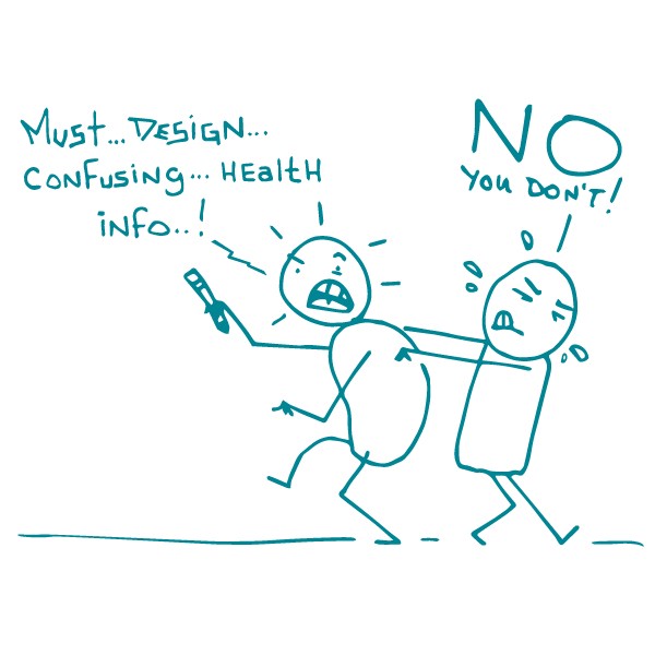 Illustration of person fighting to design confusing health info.